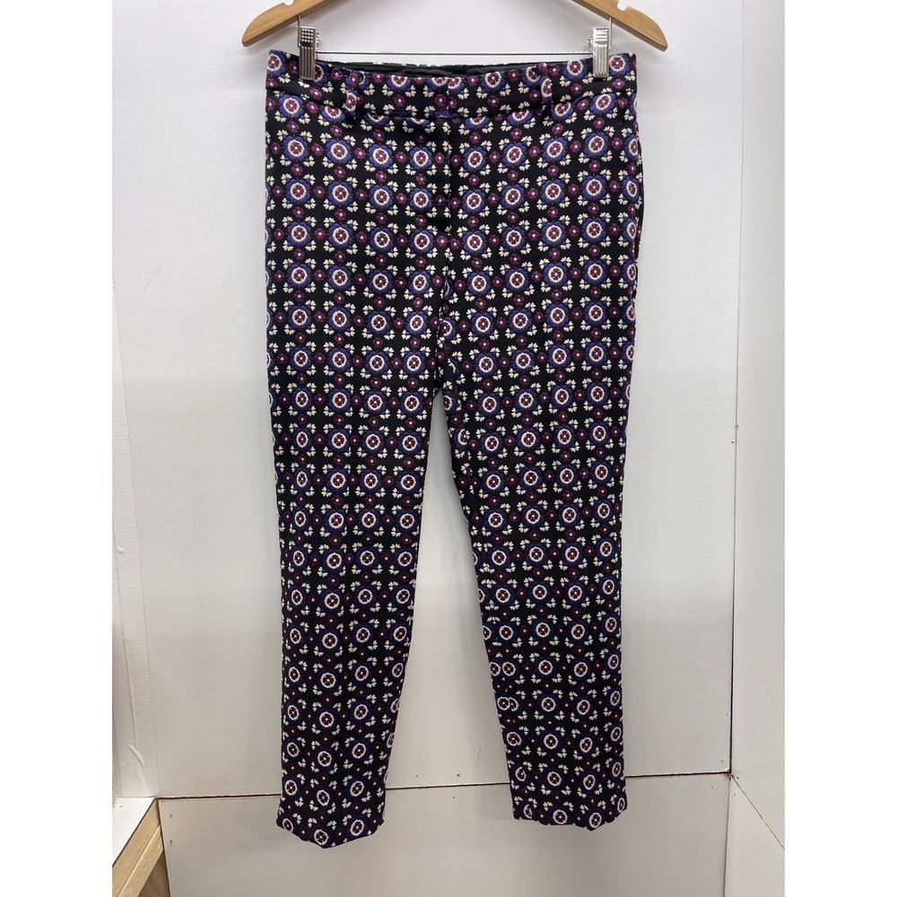 Ann Taylor Eva Ankle Pants 4P Purple Navy Floral Jacquard Slim Trousers 0689012